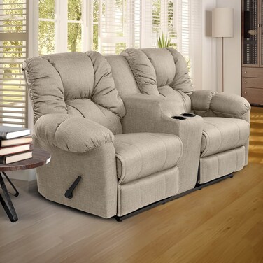 إن هاوس كرسي استرخاء سينمائي مزدوج منجد بالكتان مع حامل أكواب - بيج فاتح - أمريكان بولو