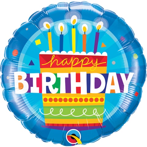 Qualatex Birthday Cake Blue Round Foil Balloon- 18-Inch Size