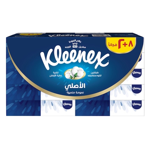 Kleenex Original Facial Tissue, 2 PLY, 10 Tissue Boxes x 76 Sheets, Soft Tissue Paper with Cotton Care for Face &amp; Hands