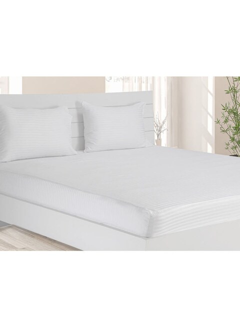 Krude Fitted Sheet 1Pc-Fabric: 100% Cotton 250Tc Sateen 1cm Stripe Cotton, White 100X200+25cm