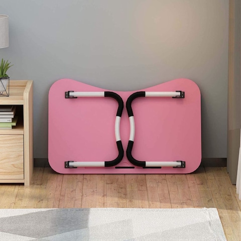 LINGWEI Foldable Laptop Table Bed Table Bed Tray  Laptop Desk Reading Table Stand Portable Lap Desk Notebook Stand Laptop Stand with Ipad and Cup Holder Pink
