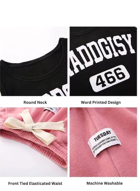 Mei Stylish Girl&#39;s Summer 2 Piece Outfit Sleeveless T-shirt and Short Pant Set, 13-15 Years, Pink &amp; Black