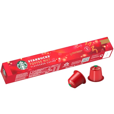 Starbucks Toffee Nut Flavoured Coffee by NESPRESSO, STARBUCKS BLONDE Roast Coffee Pods, 51g Tube of 10