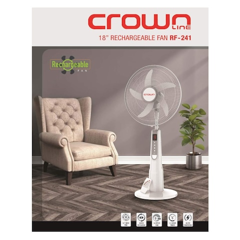 Crownline Rechargeable Stand Fan RF-241 White 18inch