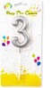 Party Time Silver Number 3 Birthday Candle Kids Adult Birthday Cake Decoration - Number Candle For Anniversary, Valentines Birthday Candle Cake Topper