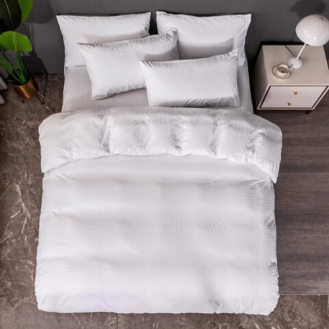 Deals For Less Luna Home - Without filler 6 pieces king size, Striped plain white color  Bedding Set