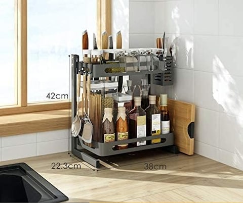 Atraux Multi-Functional 2-Tier Kitchen Storage Rack (Black)