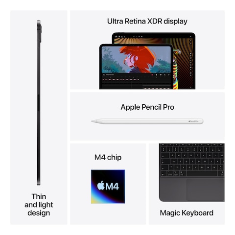Apple iPad Pro 11 Tablet, 2TB, Silver, 16GB RAM, 11-Inch, 12 MP Camera, Ultra Retina XDR Display, Wi-Fi and 5G with Standard Glass