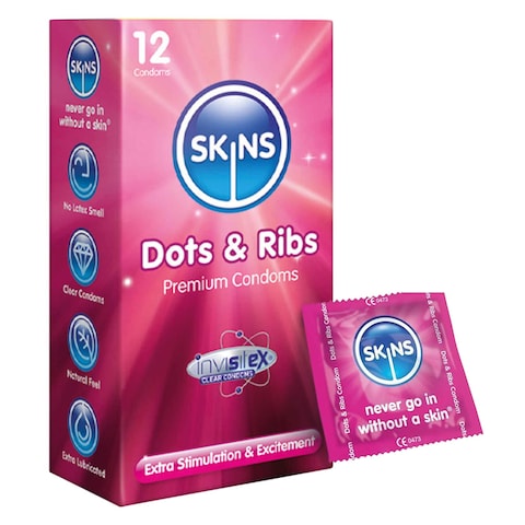 SKINS DOTS &amp; RIBS CONDOMS 12S