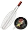 Generic Stainless Steel-Portable, Lightweight Bbq Fish Grill/Basket With Red Wooden, Heat Resistant Handle-Flexible And Lockable, Silver