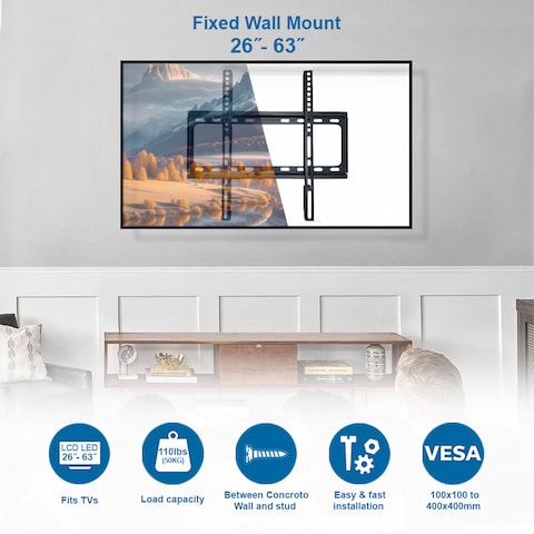 JOYSAT JS-40 Tv Wall mount Suitable for 26&quot; - 63 Inch Screen Fixed Wall Mount, Tv Wall Bracket, Tv Mount , Load Capacity 50 Kg, Black