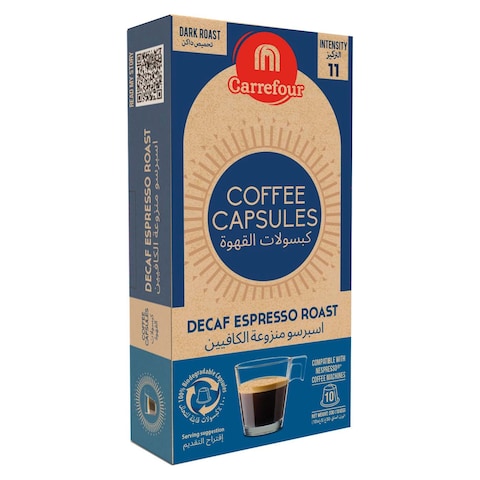 Carrefour Decaf Espresso Dark Roast Coffee 10 Capsules