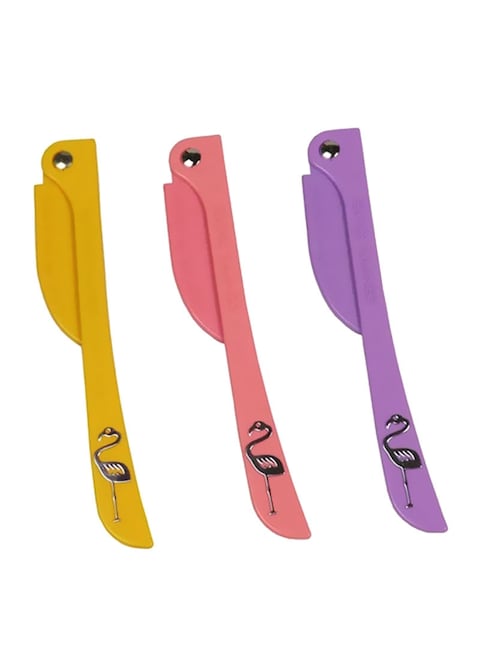 Buy 3-Piece Flamingo Printed Eyebrow Razor Yellow/Purple/Pink 6inch in UAE