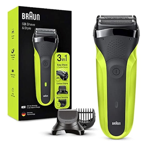 Braun Series 3 Electric Shaver With Trimmer Head And 5 Combs 300BT Green