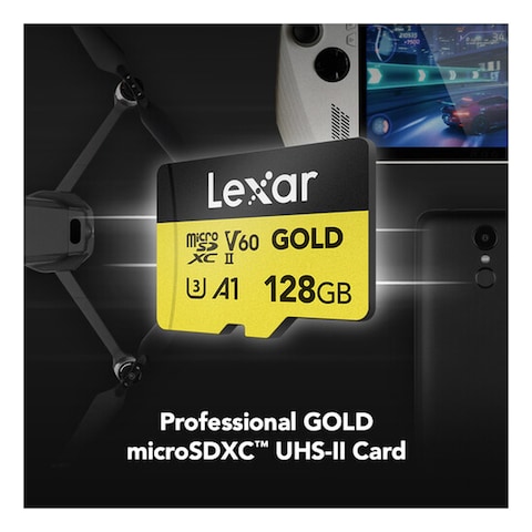 Lexar Professional Gold UHS-II V60 MicroSD Memory Card Gold And Black 128GB