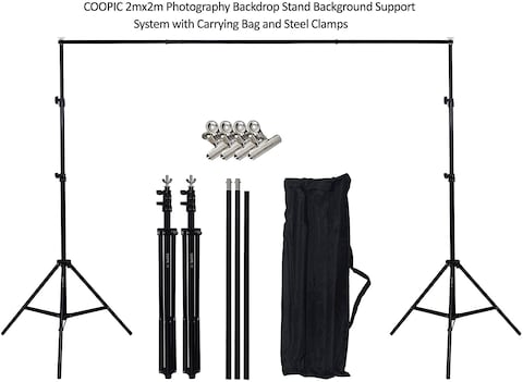 Coopic S02 200cm*210cm/2mx2m Aluminium Alloy Photo Video Studio Background Stand With 4Pcs Steel Clamp Clips And Carrying Bag For Adjustable Photography Video Muslin Backdrop Support