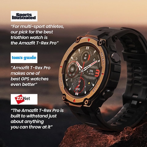 Amazfit T-Rex Pro Smart Watch With GPS, Outdoor Fitness Watch for Men, Military Standard Certified, 100+ Sports Modes, 10 ATM Waterproof, 18 Day Battery Life, Blood Oxygen Heart Rate Monitor, Black