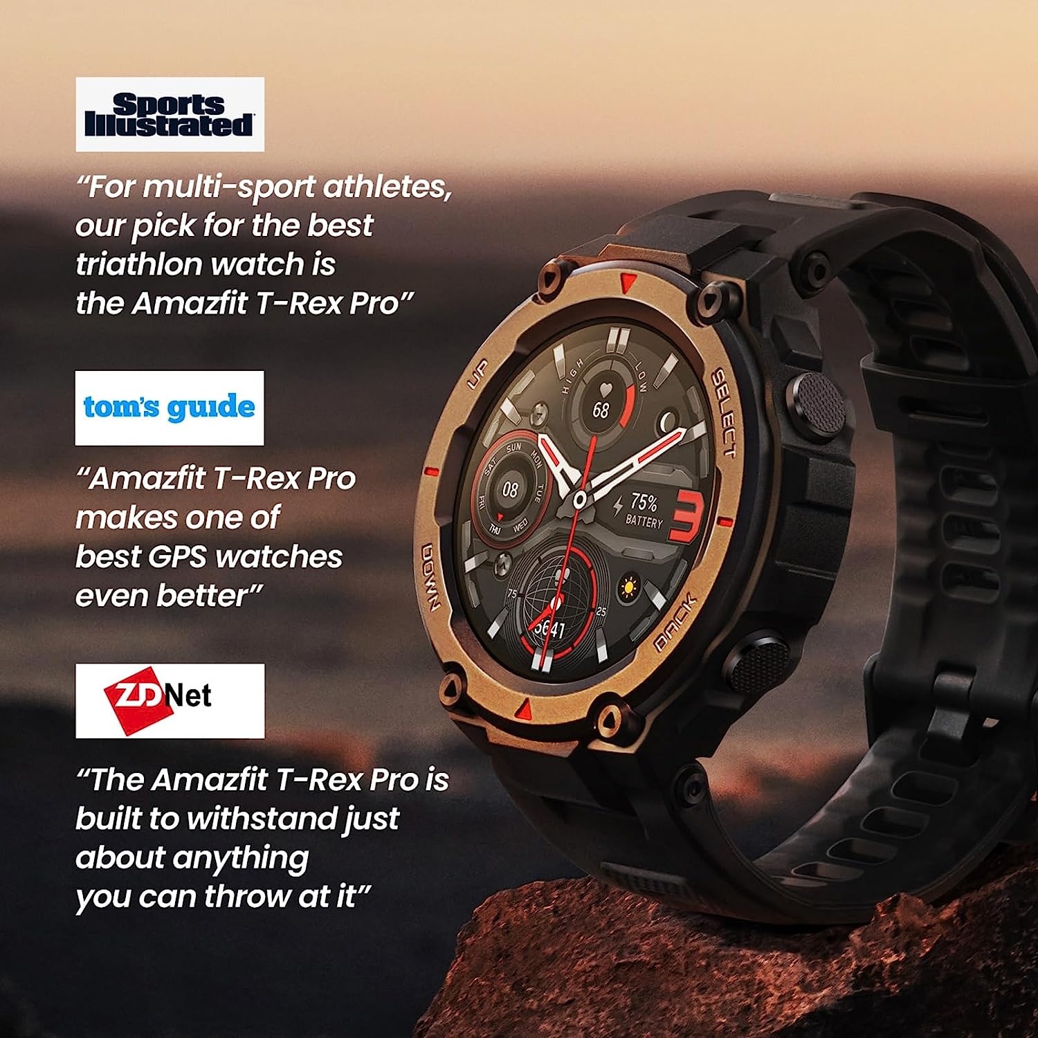 Amazfit T-Rex Pro Smart Watch With GPS, Outdoor Fitness Watch for Men, Military Standard Certified, 100+ Sports Modes, 10 ATM Waterproof, 18 Day Battery Life, Blood Oxygen Heart Rate Monitor, Black