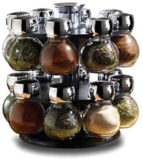 Other 16 Piece Glass Spice Jar Rack Set, Features Round Rotating Spice ...