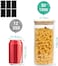1CHASE Square Glass Storage Jar With Air tight Bamboo Lid 1500ml (50 Oz) Set Of 3