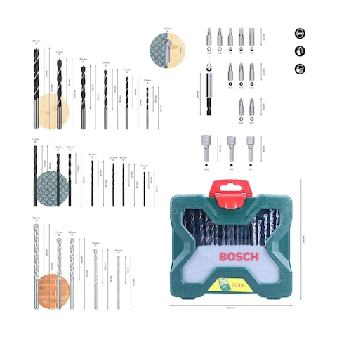Bosch X-Line Drill and Screwdriver Bit Set - 33 pieces