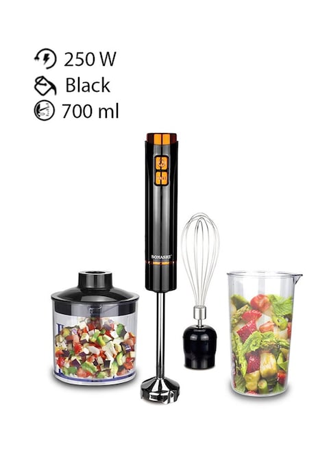 Sonashi 4-In-1 Countertop Hand Blender Set With Chopper/Calibrated Beaker And Whisk 700ml 250 W SHB-185JCW Black