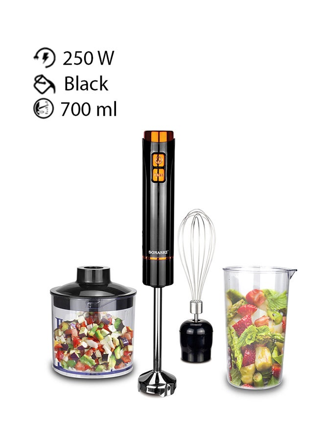 Sonashi 4-In-1 Countertop Hand Blender Set With Chopper/Calibrated Beaker And Whisk 700ml 250 W SHB-185JCW Black