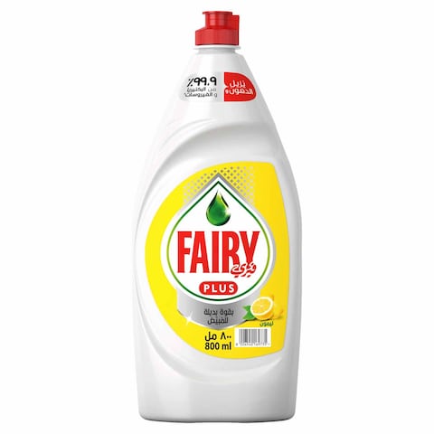 Fairy Plus Lemon Dishwashing Liquid Soap with alternative power to bleach 800 ml