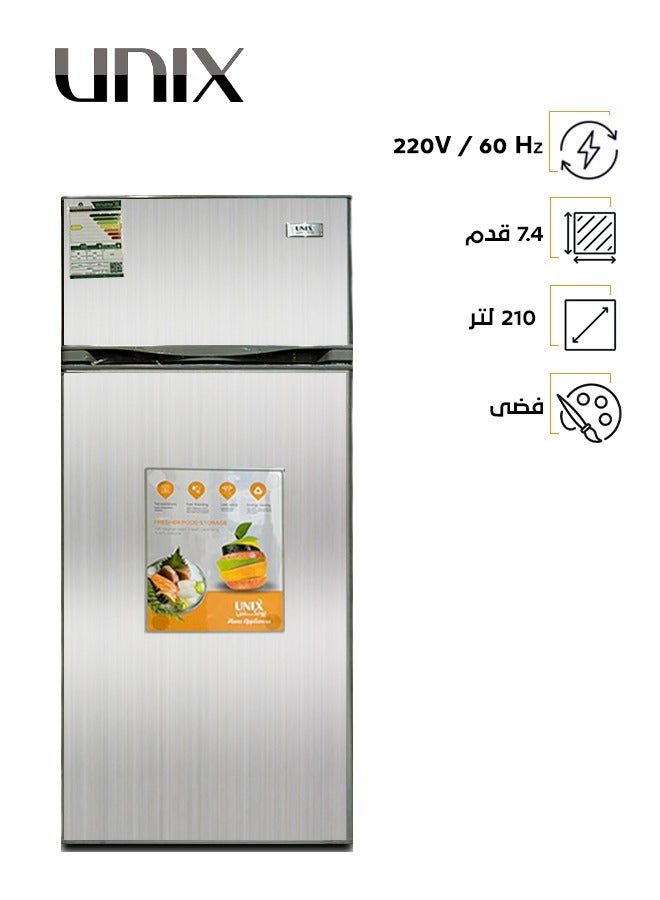 Buy Unix Two Doors Refrigerator And Freezer 7.4 Feet, 210L, Silver ...