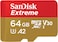 SanDisk Extreme MicroSDXC SD Card, 64GB, Black, SDSQXAH-064G-GN6MA, SanDisk Extreme microSD UHS-I Card with Adapter