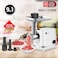 AFRA Meat Grinder, 1200w, 3 Cutting Discs, Aluminum Construction, Stainless Steel  Knife, food storage pusher, kibbeh &amp; sausage attachment, AF-1200MGWT, 2 Year Warranty