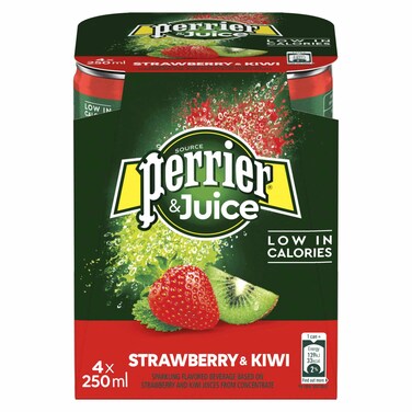 بيرييه عصير فوار بنكهة الفراولة والكيوي من 250 ملل حزمة من 4