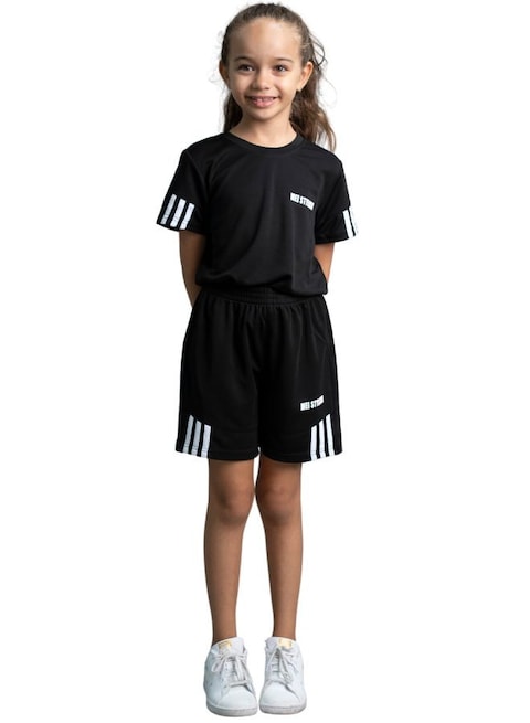 Mei Stylish Unisex Kids Sustainable Active wear T-Shirt And Short set, 9-10 Years Black