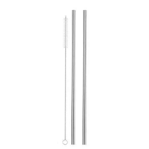 Generic-2pcs Stainless Steel Straws Reusable Eco-friendly Straight/Bent Drinking Metal Straws with Cleaning Brush 2#