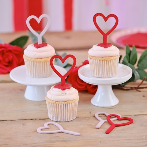 Ginger Ray Wooden Red And Pink Heart Cupcake Toppers