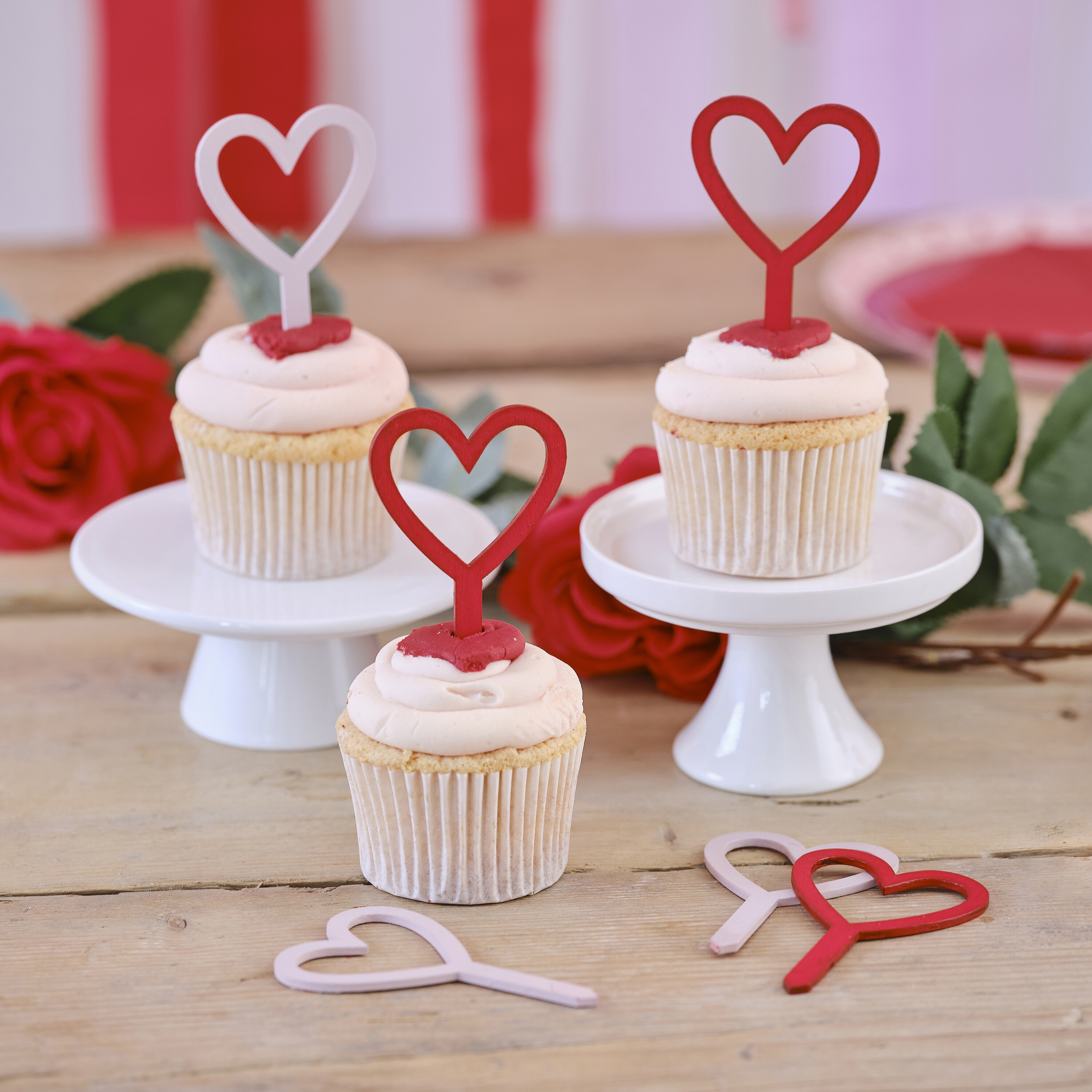 Ginger Ray Wooden Red And Pink Heart Cupcake Toppers