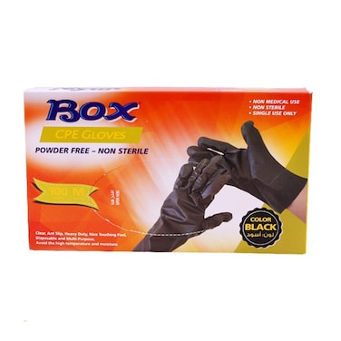 Box cpe gloves powder free non sterile 100 pices black medium 