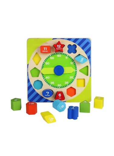 acooltoy 13-Piece Wooden Shape Sorting Clock