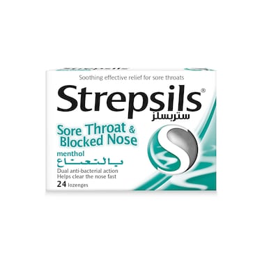 Strepsils Menthol, Soothing Effective Relief for Sore Throats &amp; Blocked Nose, 24 Lozenges