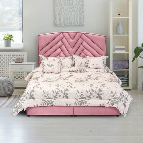 إن هاوس اوسلو هيكل سرير منجد بالمخمل - نفر ونص - 200×140 سم - زهري فاتح