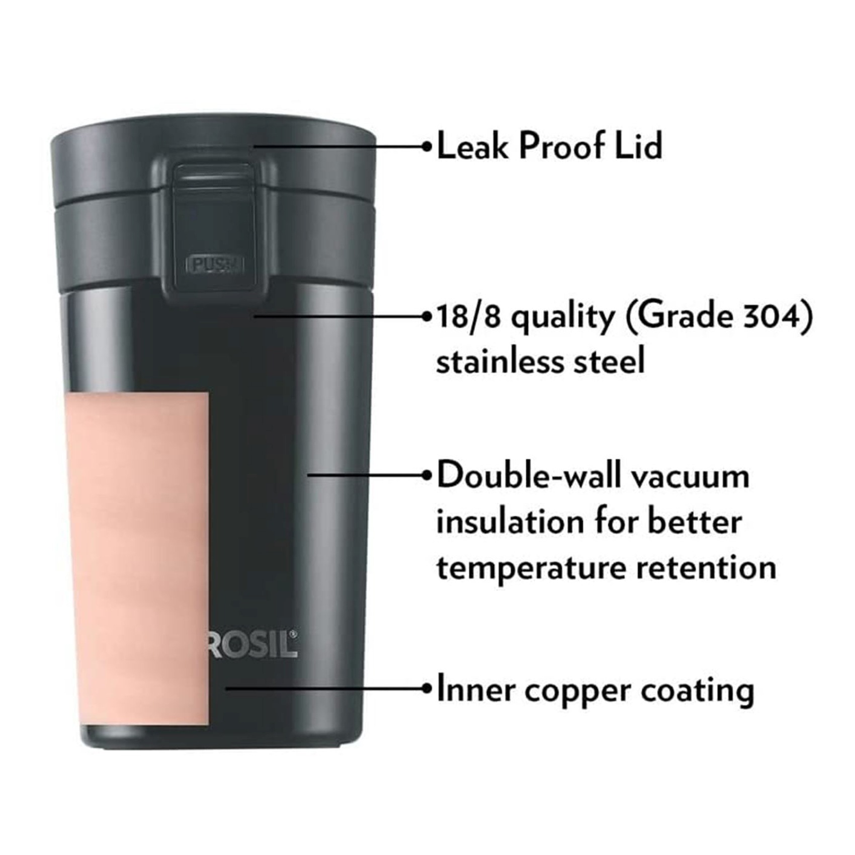 Borosil Hydra Coffeemate Vacuum Insulated Travel Mug Black 300ml