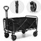HEXAR&reg; Heavy Duty Shopping Trolley Folding Multi-Functional Portable Utility Wagon Beach Trolley with Storage Basket Outdoor Camping Garden Cart with Adjustable Handle (BLACK)