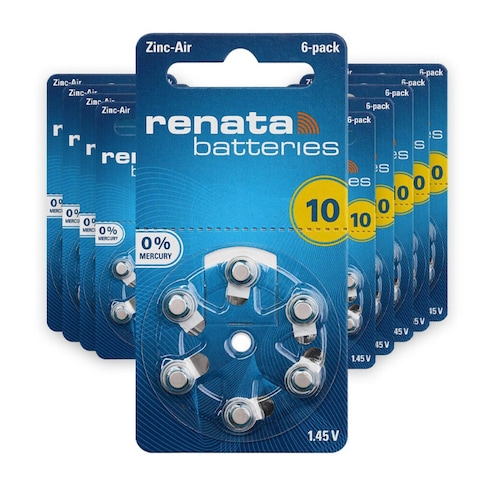 Renata (Size 10) Zinc-Air 0%Mercury 1.45V Hearing Aid Batteries - 60 Batteries
