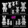 HUGE XXL 53CM COOL BUNNY PIGGY BANK BEARBRICK POURING PAINT SET DUBAI DRIP ART COLORS:  White, Light-Pink, Light-Blue, Dark-Purple, Gold, Black