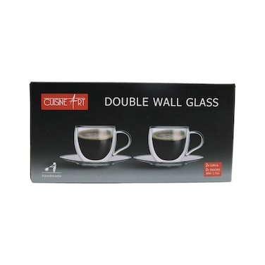 CuisineArt Double Wall Glass Coffee Cups And Saucers Clear 80ml 4 PCS