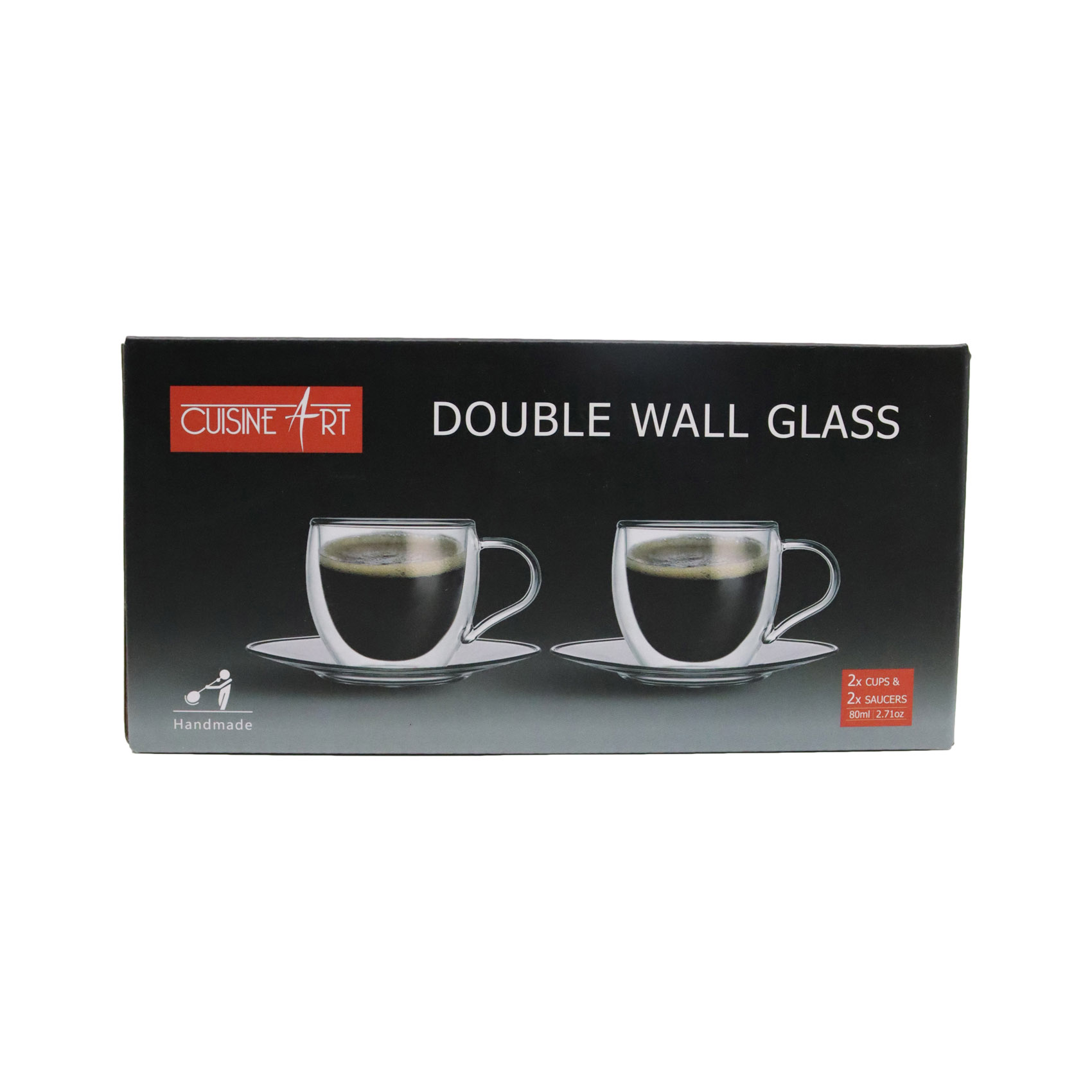 CuisineArt Double Wall Glass Coffee Cups And Saucers Clear 80ml 4 PCS