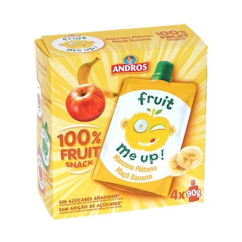 Andros Fruit Me Up! No Added Sugar Apple and Banana Flavoured Fruit Snack, 90g Pack of 4