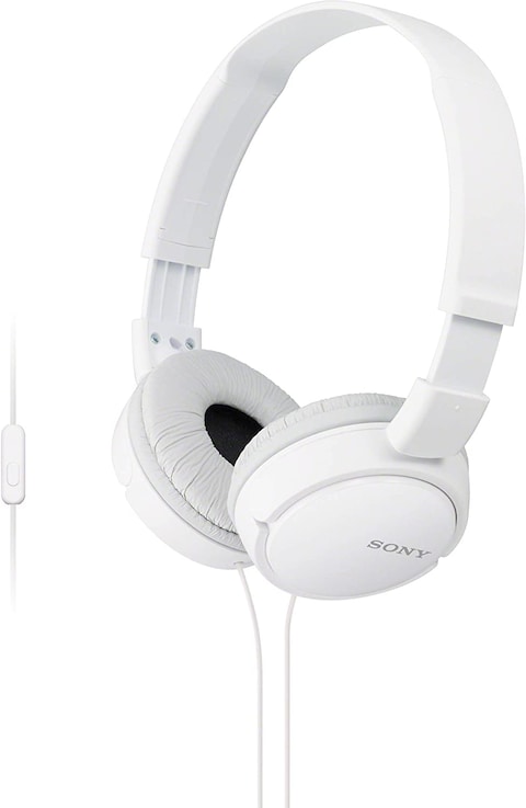 Sony Mdr-Zx110Ap Wired On-Ear Headphones With Tangle Free Cable, 3.5Mm Jack, Headset With Mic For Phone Calls, White