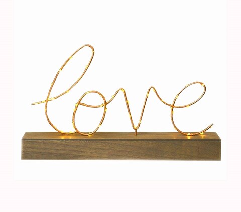 Golden Glowing LOVE Sign with Yellow LED Lights 36x22cm