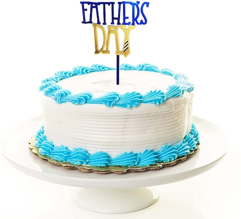 Party Time Happy Father&#39;s Day Cake Topper Dad&#39;s Papa&#39;s Day Present Ideas Blue &amp; Gold with Neck Tie for Father&#39;s Day Cake Decoration Item - Cake Topper